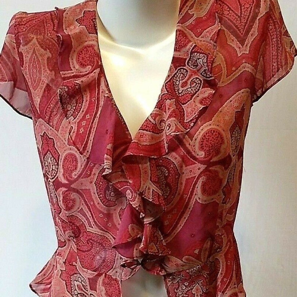 EUC Vintage Victoria's Secret Ruffles Sheer Shirt Top Blouse Paisley M